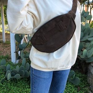 Jas MB Belt Bag in Dark Brown Suede with Belt with Brass Buckle